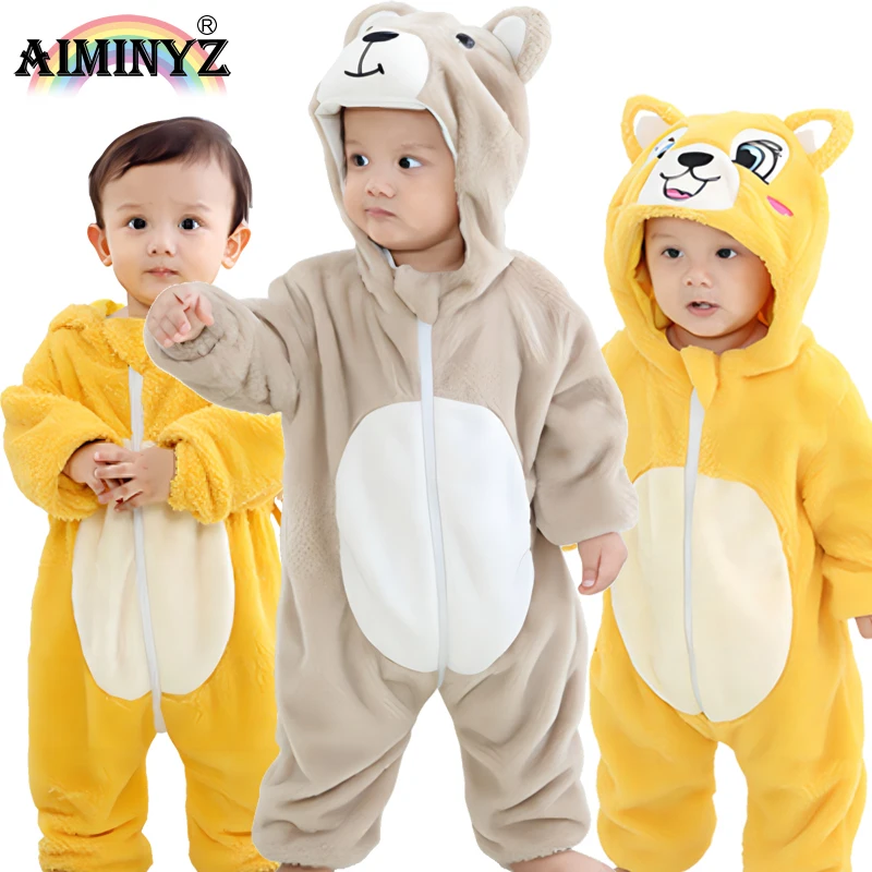 AIMINYZ ODM/OEM Child Thickened Flannel Autumn Warm Onesie Sleepwear Infant New Style Animal Pajamas Baby Loose Leisure Rompers