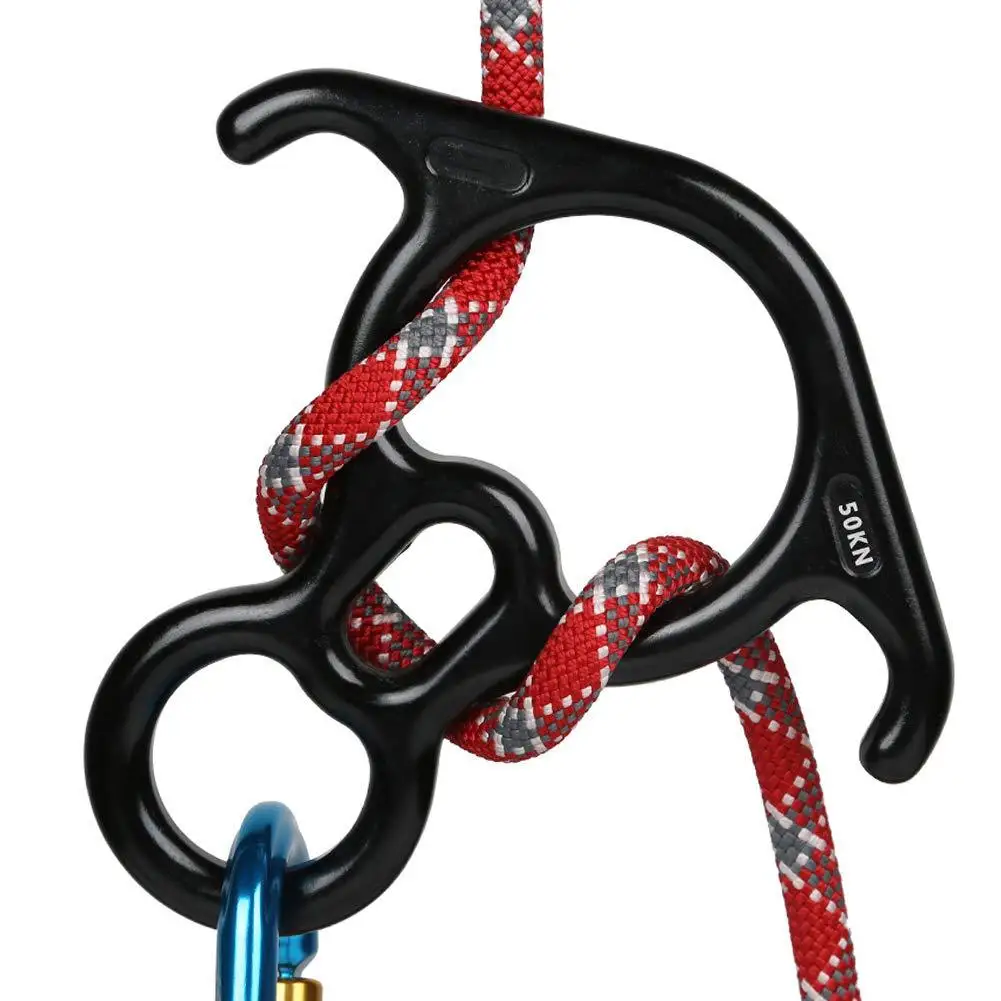Aluminum Alloy 50KN Rescue Figure 8 Descender Large Bent-Ear Belaying Rappelling Gear Belay Device Climbing