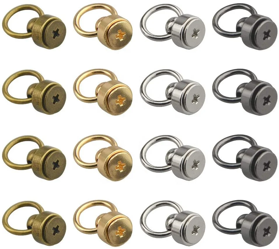 Screw Rivet Studs DIY Leather Bag Craft Rivets with Pull Ring Buckle Round Head Ring Metal Rivet Studs for Phone Case