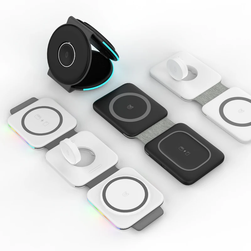 Foldable Wireless Charger 15w Fast Wireless Charging Stand Station Qi2.0 Portable Wireless Charger Hot Selling Magnetic 3 in 1