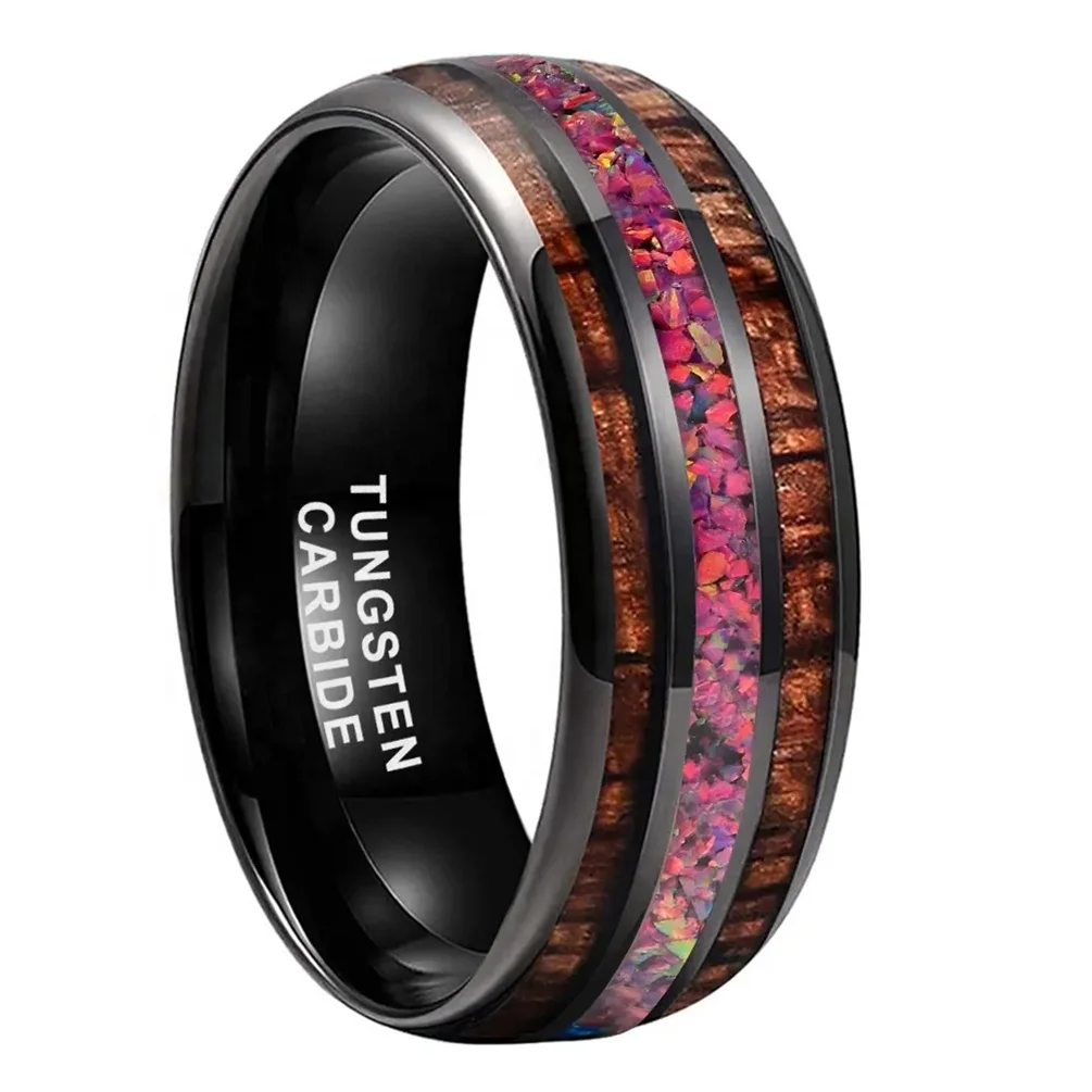 Alin Fashionable 8MM KOA Wood Inlay Tungsten Jewelry Rings For Women And Men Wedding Rings Wholesale