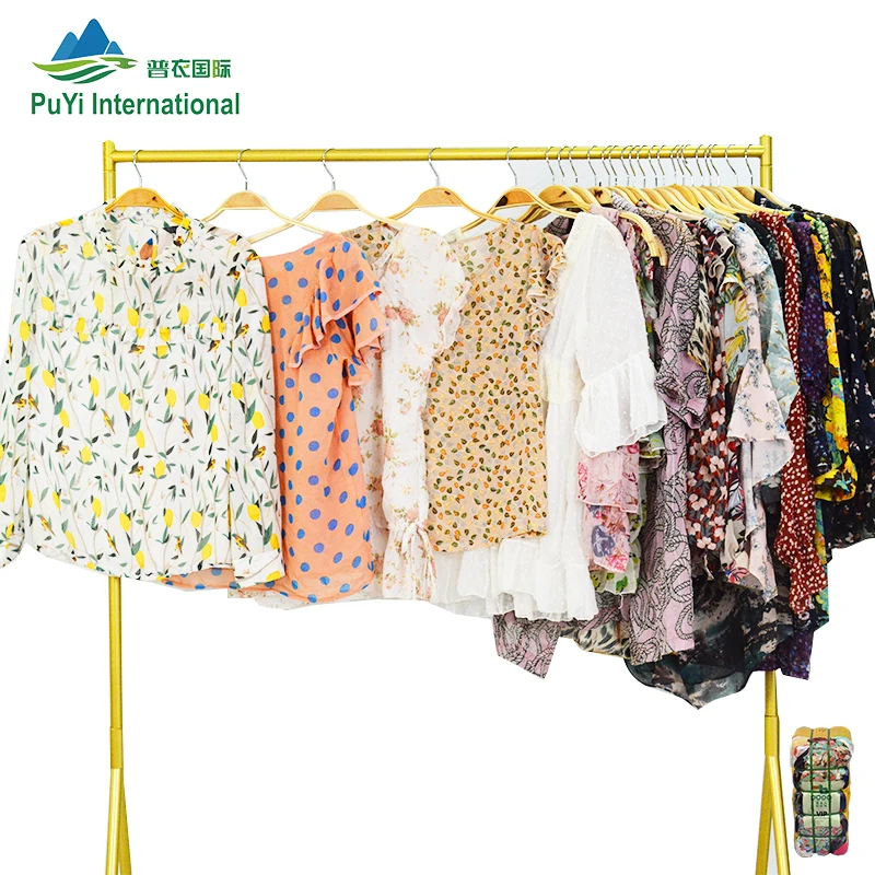 Женская шифоновая блузка с принтом шелковая рубашка Корейская б/у одежда тюки для одежды 2022 кг