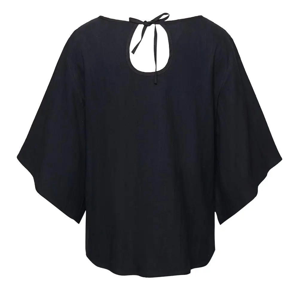 New Fashion Women V-Neck Pullover Shirts Female Sexy Black Loose Cotton Linen Tops