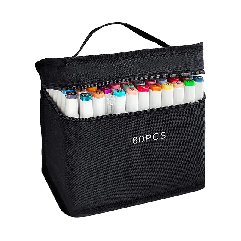 Watercolor Pens 80 Colors Dual Tip Alcohol Art Marker Set with Portable Case Carrying Handle