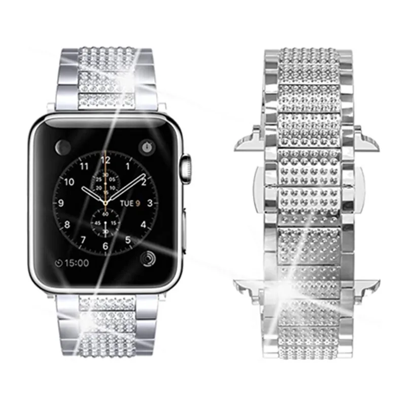 Luxury diamond Bracelet Stainless Steel band for apple watch series 2 3 42mm 38mm strap for iwatch 7 6 SE 5 4 40mm 44mm 41 45mm