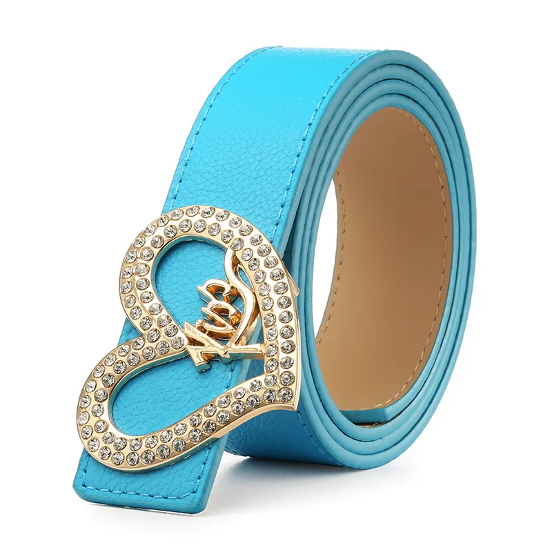 Fashion Womens Pu Belts Bb Simon Rhinestone Belt Heart Buckle Women Belts 2021