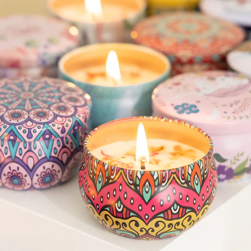 Luxury Handmade Soy Wax Candles Home Decoration Items New Nordic Holiday Tin Dry Flower Scented Candles