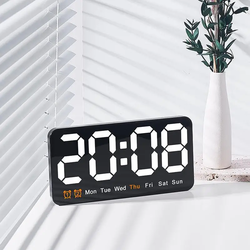 High Quality Large Display Led Digital Wall Clock Brightness Adjustable Voice Control Display Temperature Desktop Alarm Clock