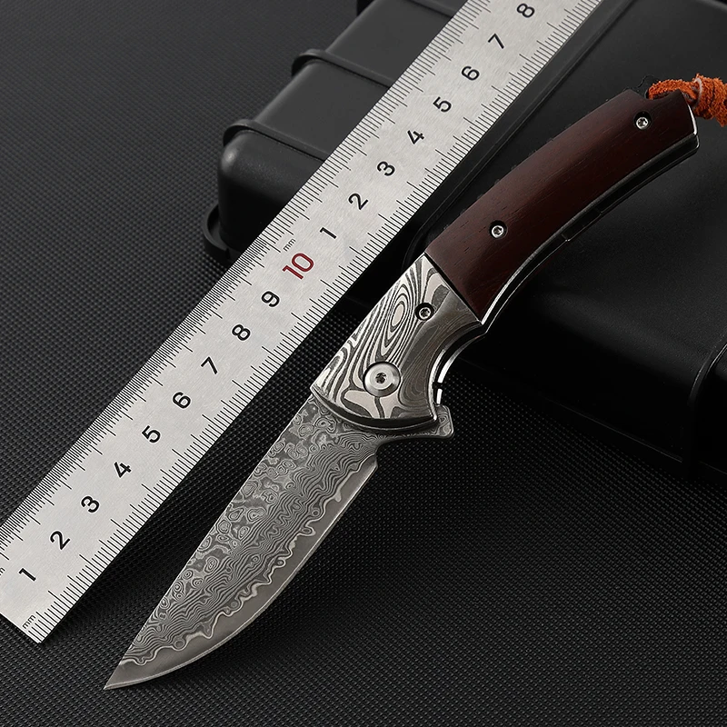 New Damascus Steel fishing Wilderness Camping carry-on folding hunting knife outdoor damascus pocket knife
