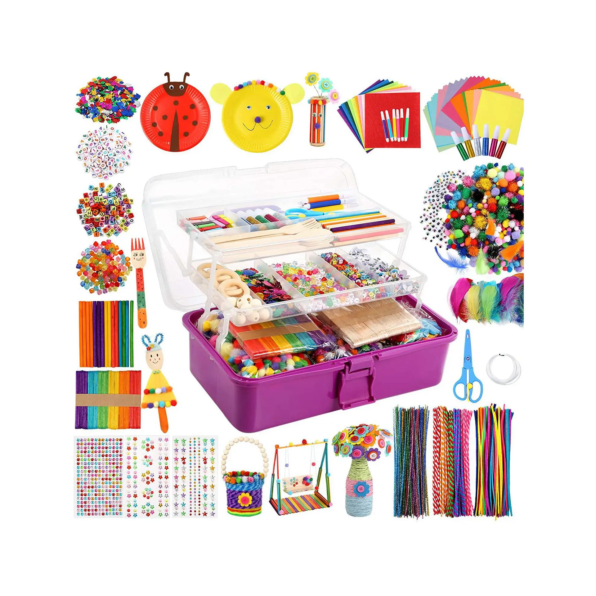 Customized Kids Diy Arts Crafts Set Toys Children Cleaners Felt Sheet Crystal Diamond Sticker Pipe Cleaner Pompoms Sequins