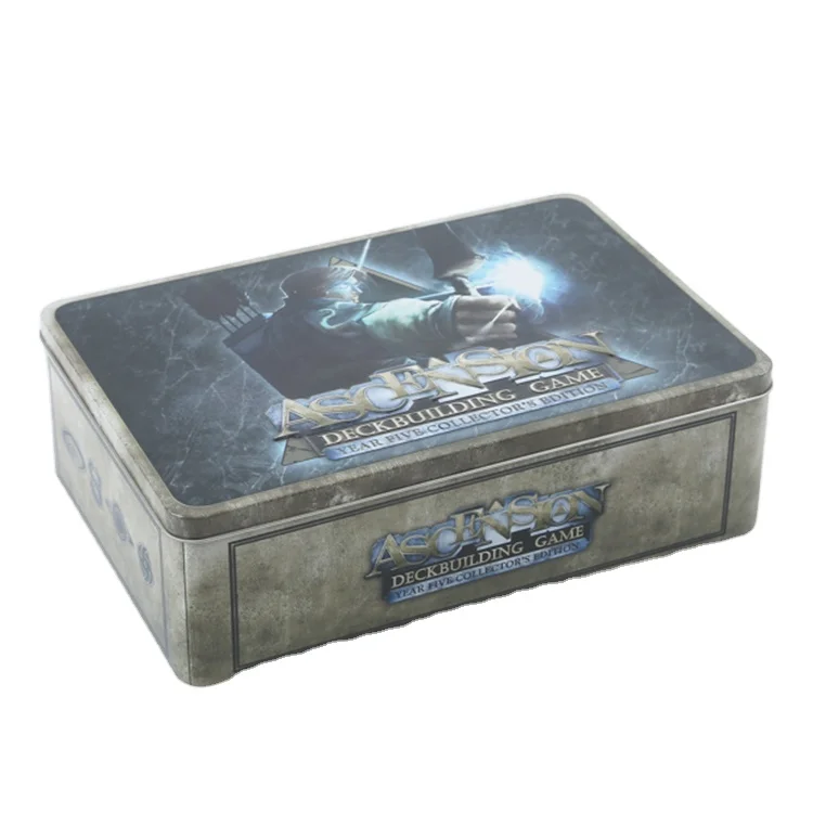 Large rectangle tin box with hinged lid metal storage tin box