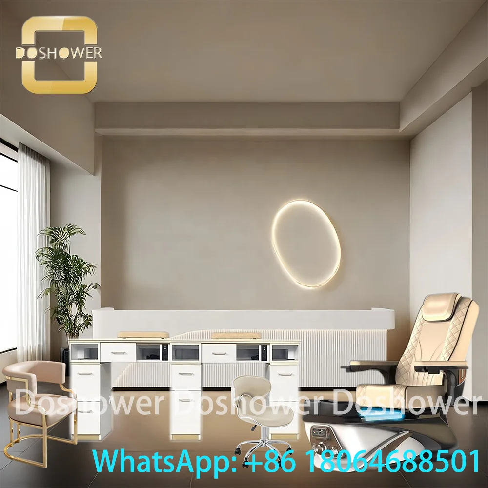 Sturdy Modern Manicure Nail Table Set With Set Customer & Technician Chair For Manicure Nail Table Nail Salon Furniture Package