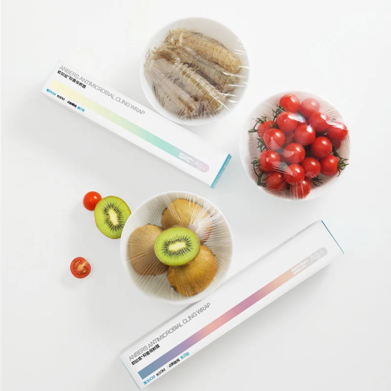PE Food Packaging Shrink Film hand Stretch Wrap Film Supermarket Fruit and Vegetable Kitchen Plastic Food Wrapping