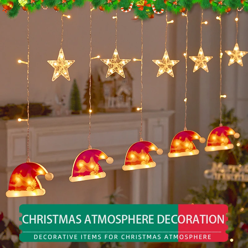 2023 Christmas Decoration Led Curtain Lights Santa Claus Snowflake Pendant String Lights for Christmas Decoration