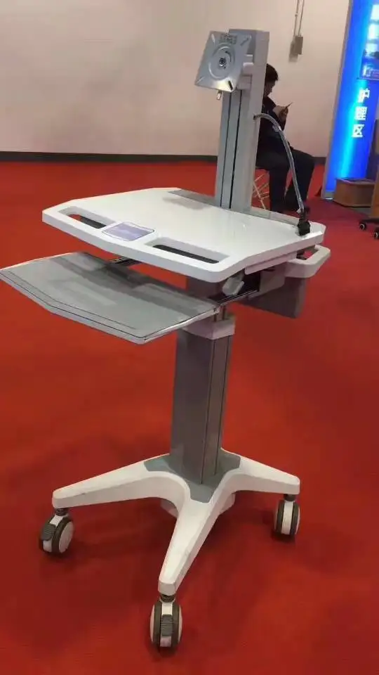 Silent caster height adjustable medic computer cart trolley