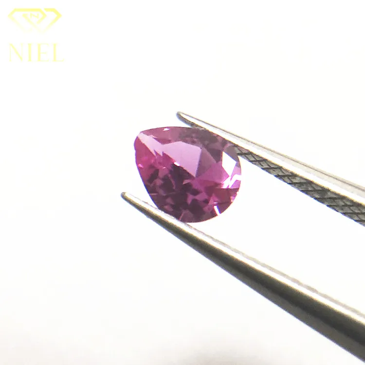 Niel gems pear cut 3# tear rose pink corundum prices wholesale synthetic sapphire gemstone loose ruby gem