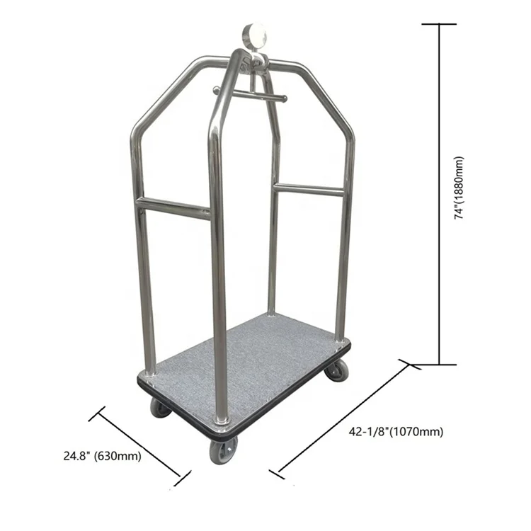 Hospitality Supplies Golden Steel Bird Cage Luggage Carrier Trolley Hotel Bellman Crown Luggage Cart
