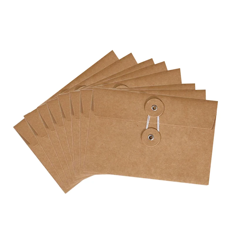 High Quality Kraft Paper Vintage Envelope String Closure Pockets with Button for Mail Postcard Invitation