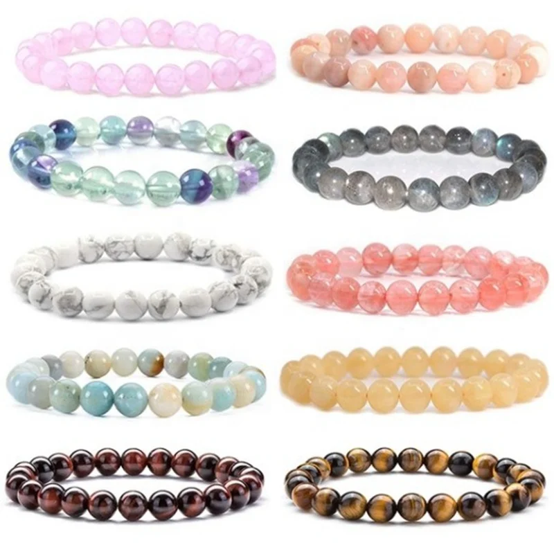 Healing Crystal Beads Round String Beaded Adjustable Bracelet For Men Women Wholesale 8mm Colorful Birthstone Natural Stone