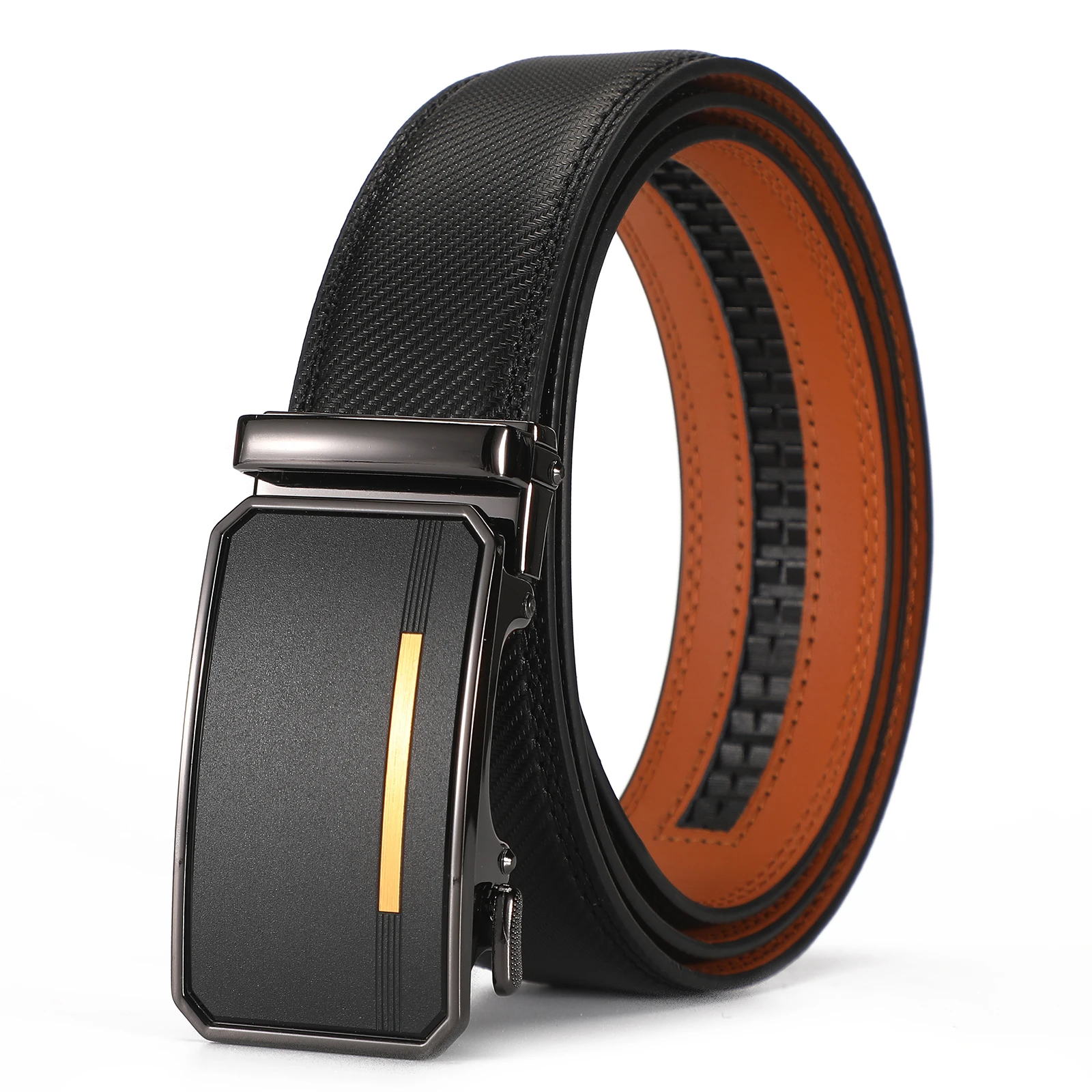 BTG Genuine Cowhide Leather Dress Belt Wholesale Custom Automatic Click Slide Buckle Alloy Material for Jeans Use for Cowboys