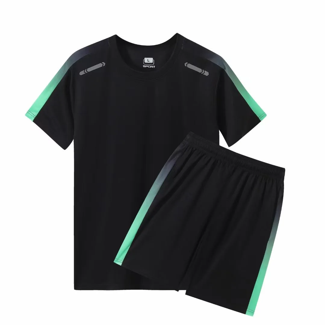 2024 Latest design cheap factory price wholesale two piece short shirts 100% polyester short set men running training clothing