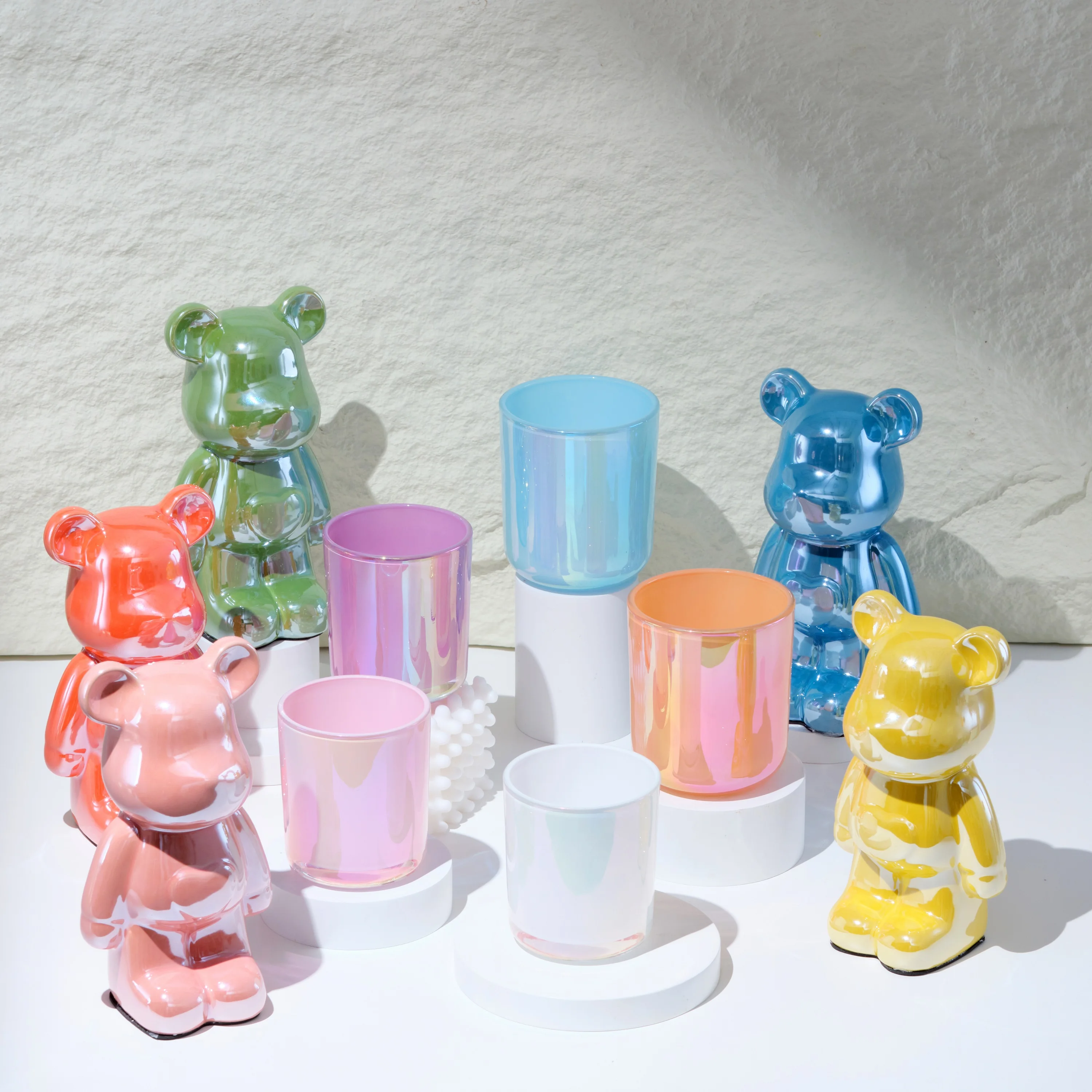 The New Listing custom Iridescent posh glass candle jar for holiday gifts with lid