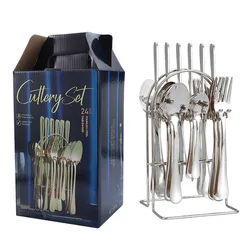 Wholesale Steak Knife Fork Spoon Dinnerware Tableware 24 Pcs With Holder Western Flatware Stainless Steel Cutlery Set