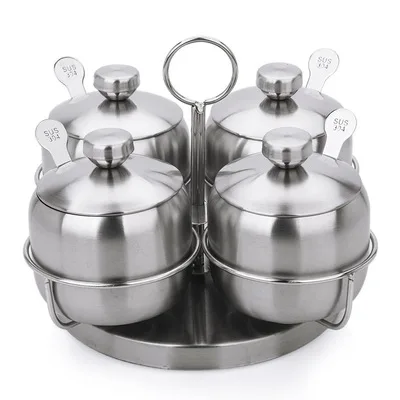 Best Seller  Food Grade Stainless Steel Seasoning Jar Spice Rack Spice Bottle Stainless Steel Spice Sets with spoon