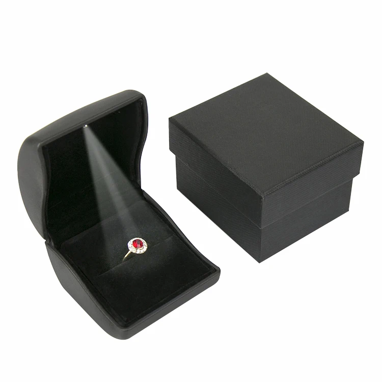 Classic Design PU Leather LED Lighted Earring Pendant Ring Boxes Wholesale Luxury Quality Jewelry Gift Packing Cases