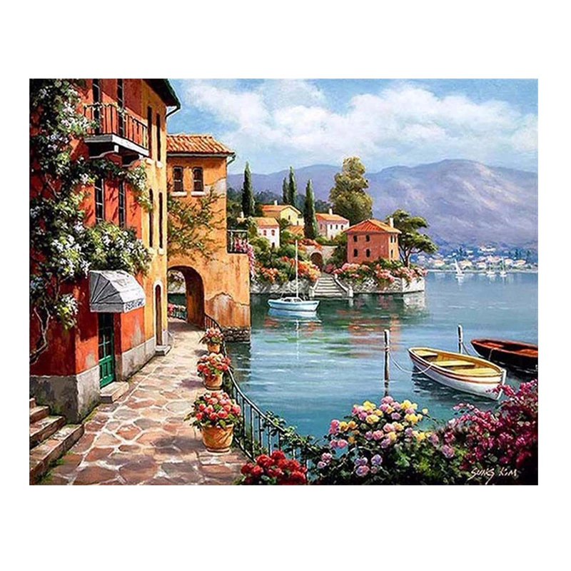 HUACAN Oil Painting By Numbers Seaside Scenery DIY Photo To Custom Winter Tree Paint On Canvas DIY Home Decoration