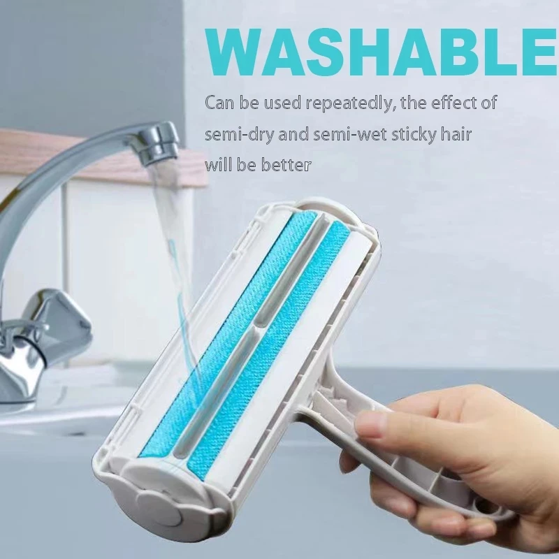 2-Way Self-Cleaning Pet Hair Remover Roller One-Hand Operate Furniture Lint Remover Cloth Wool Material Dog Cat Hair Removal