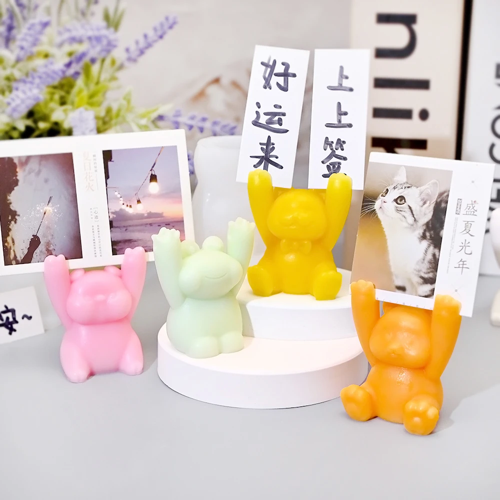 DM1037 3D Hands Up Animal Resin Mold Cute Business Card Message Folder Cat Gypsum Concrete Molds Silicone For Desktop Decoration