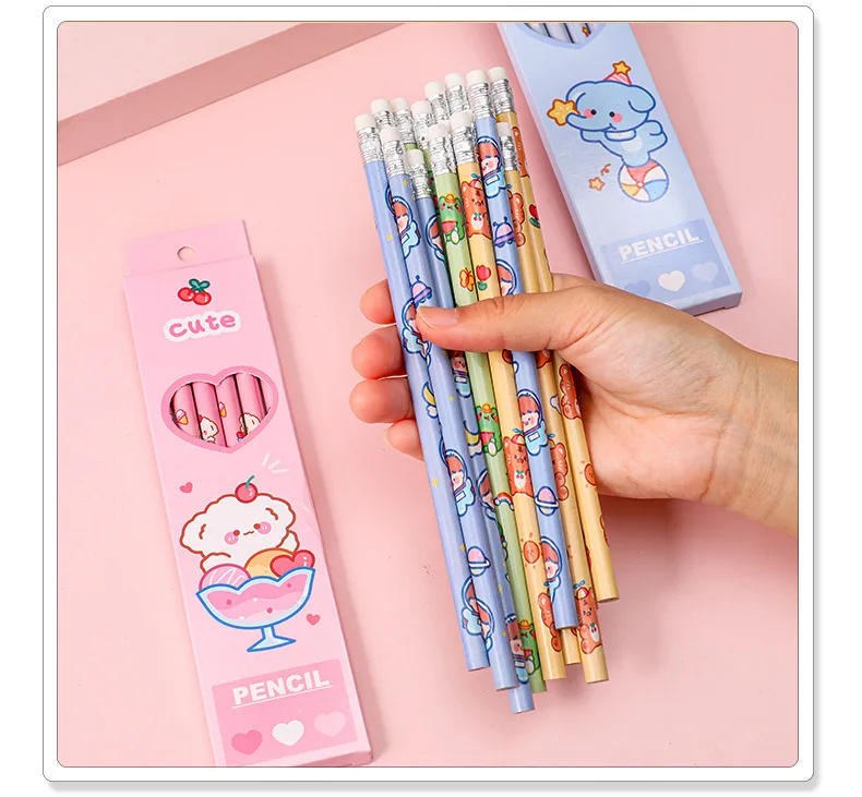 Customization 10 Pcs 12 Pcs Cartoon Pencil Color Box Heat transfer film HB/2B Pencil Office students use pencils