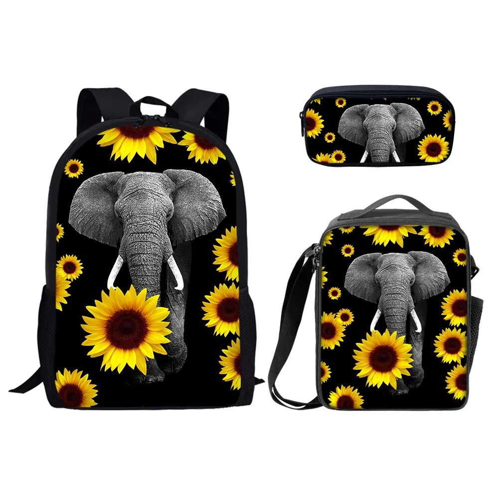 Изготовленный На Заказ школьная сумка с изображением слона изящная детская одежда с изображением подсолнухов принт с героями мультфильмов, 3 шт. дизайнер школьные сумки для детей отптовая торговоля школьная сумка