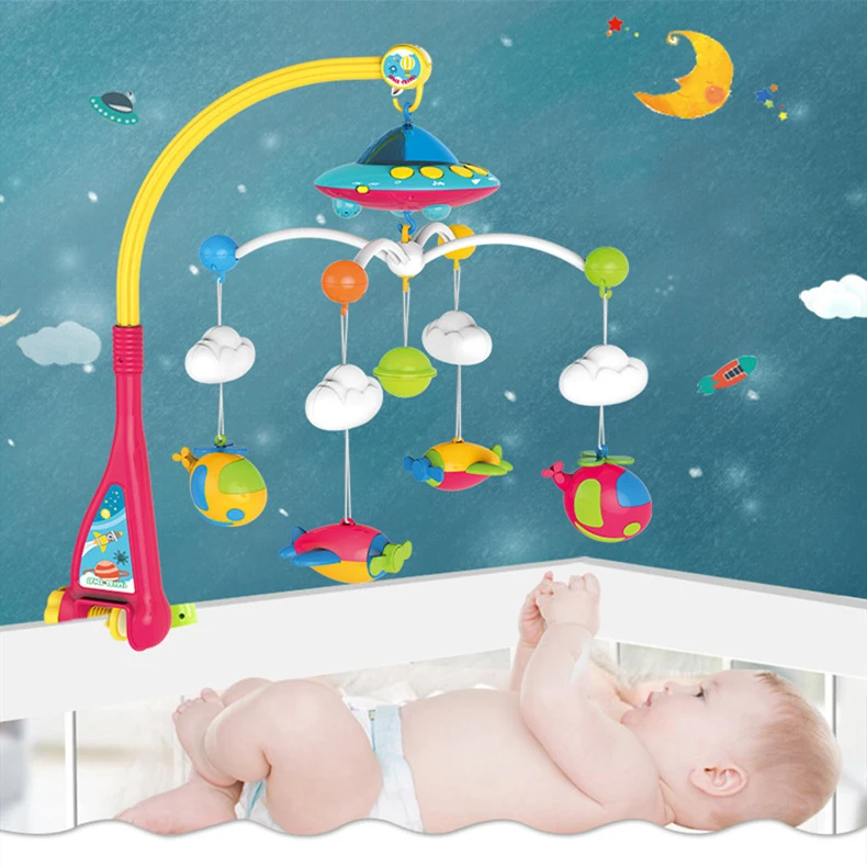Dropshipping Remote Control Baby Crib Mobile With Lighting And Music Moon And Stars Projection For Infants
