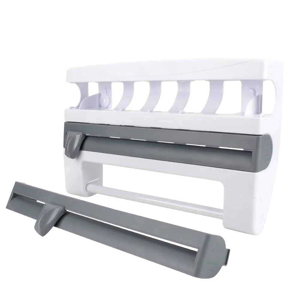 Paper Towel Holder Sauce Bottle Rack Kitchen Organizer 4 in 1 Cling Film Cutting Holder Kitchen Accessories