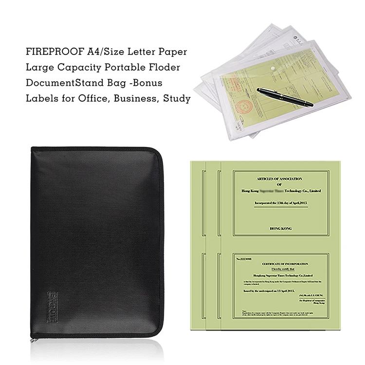 New type high quality customizable fireproof document bag waterproof envelope file folder cash pouch money lipo safe bag