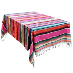 OurWarm 150X215cm Mexican Outdoor and Indoor Fringe Cotton Tablecloth Blanket Wedding Table Cloth