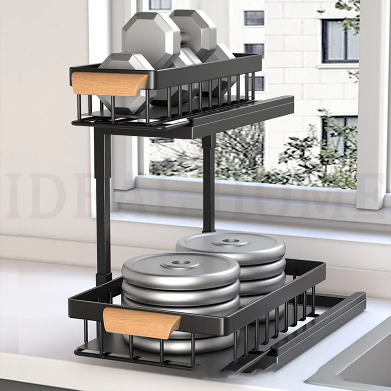 Factory customization Kitchen cabinet condiment layering storage rack drawer type deep cabinet under sink sink storage rack