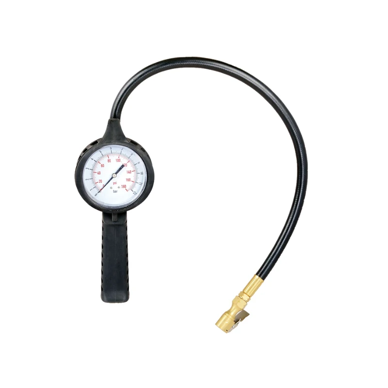 Corrosion Resistant Dial Display Tire Inflator Dual Head Hybrid Hose Analog Tire Pressure Gauge