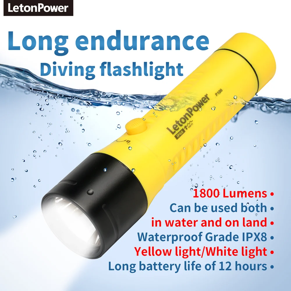 Professional Diving Aluminum Alloy Flashlight Rechargeable LED Super Bright Waterproof