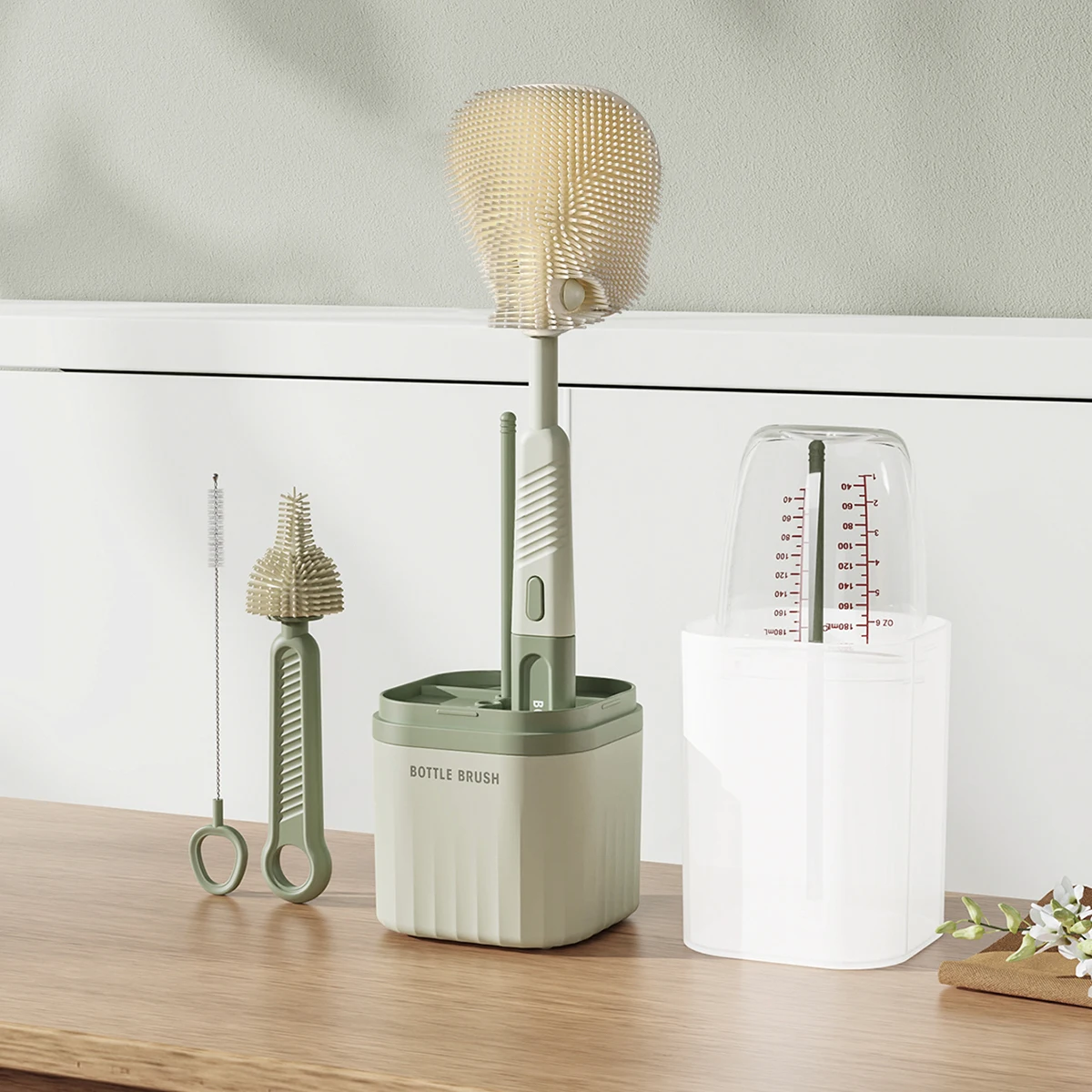 Candy Color Portable Travel Silicone Baby Bottle Straw Pacifier Cleaning Brush Dry Bottle Set