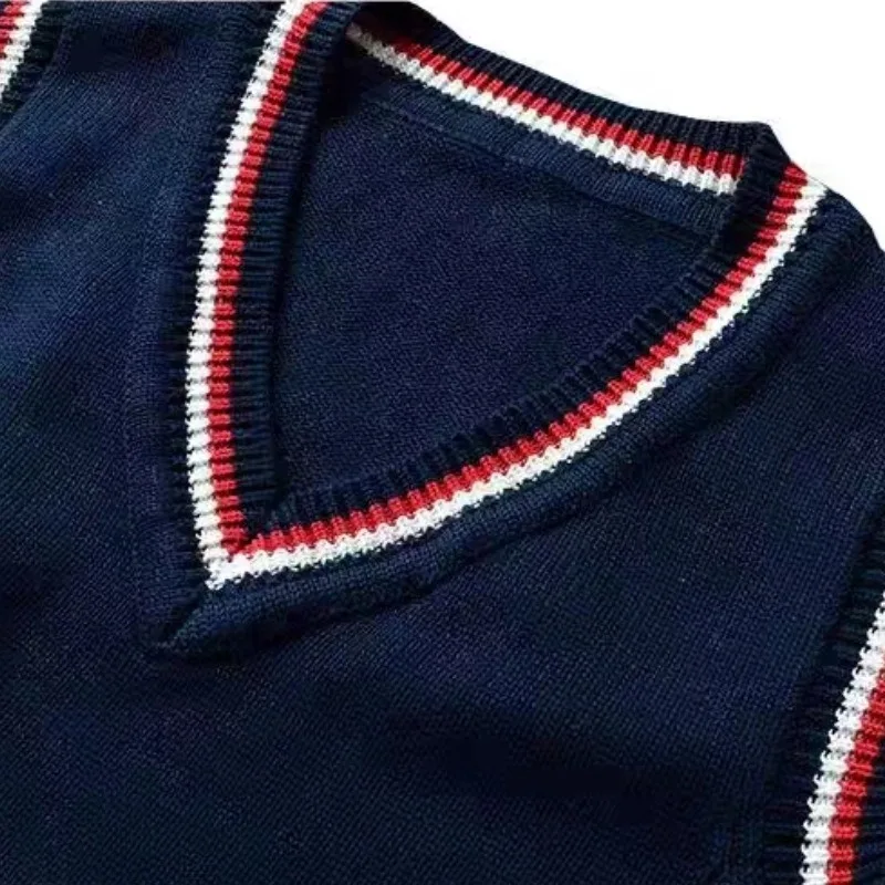 unisex woven knitted v-neck sleeveless vest 100% cotton children loose preppy style school uniform knitted sweater vest women