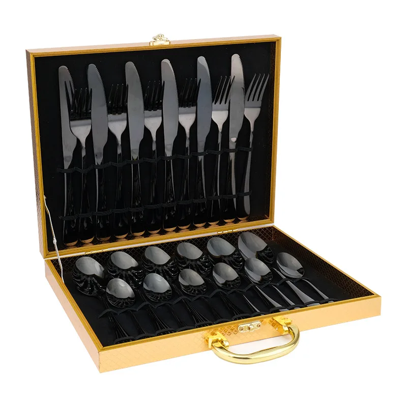 China new arrival customized logo knife spoon fork 24pcs gold flatware stainless steel luxury cutlery set