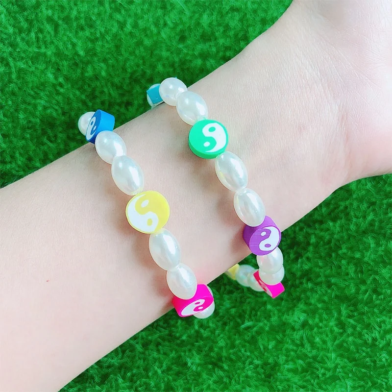 Wholesales Beads Freshwater Pearl Yin Yang And Happy Face Soft Pottery Handmade Jewelry Beads Pearl Friendship Bracelet