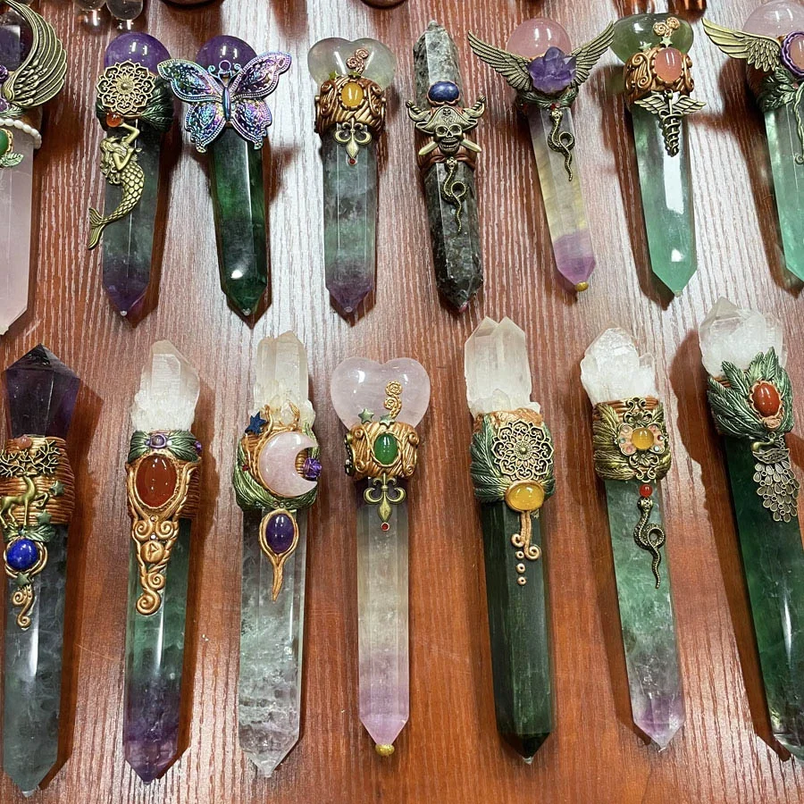 Wholesale Natural Rainbow Fluorite Point Crystal Quartz Magic Scepter
