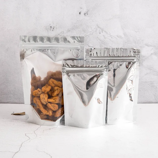 Transparent Front Aluminum Foil Stand up Pouch Bag with Side Gusset & Zipper Reusable Recyclable & Custom Logo for Snack Packing