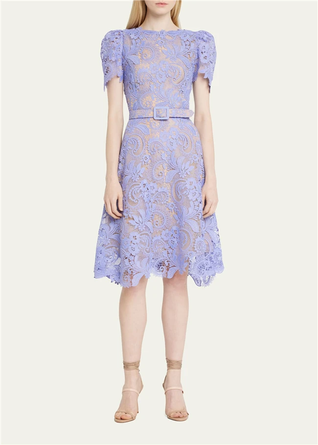 2023 Summer Wholesale Casual Elegant Ladies Short Sleeve High End Hot Lace Midi Dresses for Women