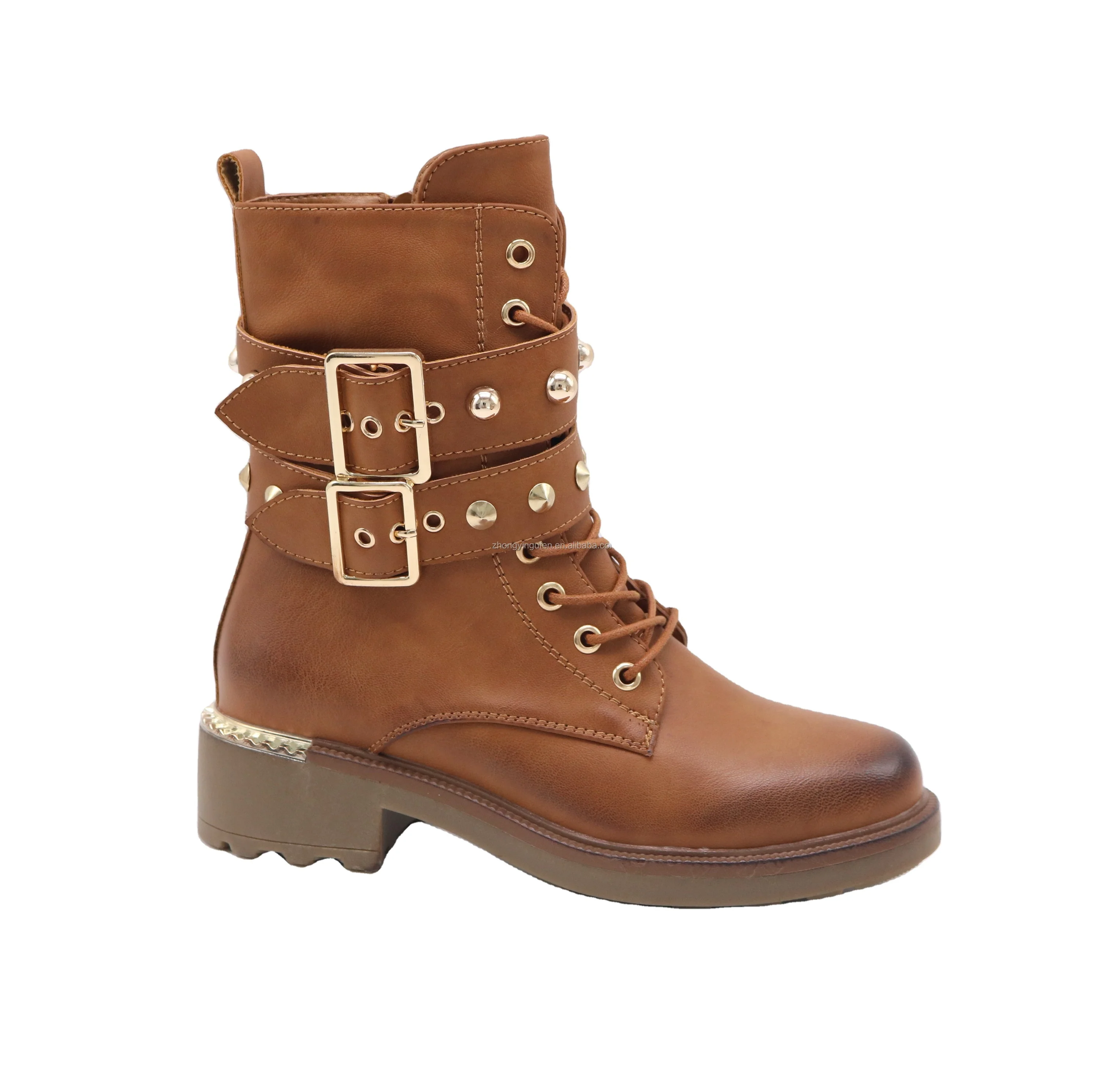 new women winter shoes pu upper straps with decoration studs flat midi
