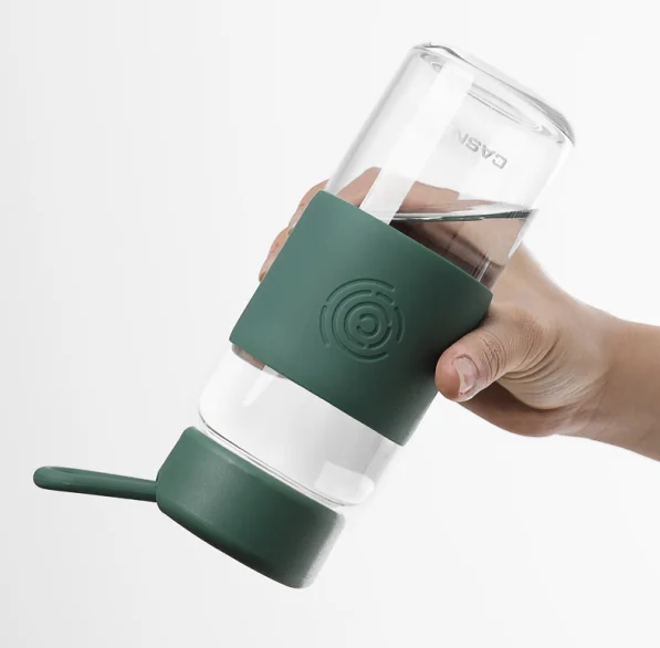 520ML Unbreakable Wide Mouth Silicone Sleeve High Borosilicate Glass Water Bottle With Portable Handle on Lid